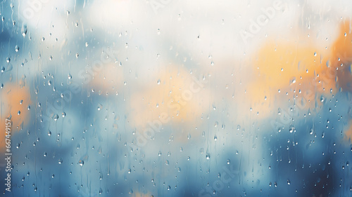 background wet autumn window with raindrops on the glass transparent autumn view copy space © kichigin19