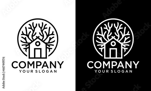 Illustration of Tree House Logo Design Template
