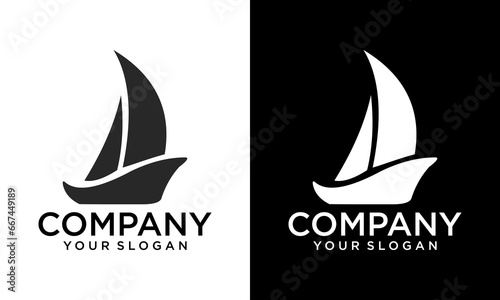 Simple Sailboat dhow boat ship on Sea Ocean Wave with Doodle line art style for Sailing Travel Transport logo design