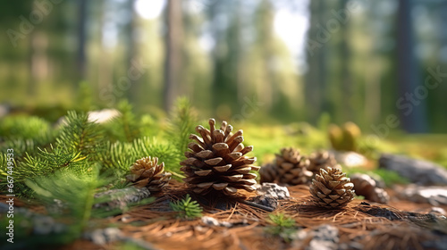 Forest's Hidden Treasures: Pine Cones Amidst the Greenery,pine cone in the forest