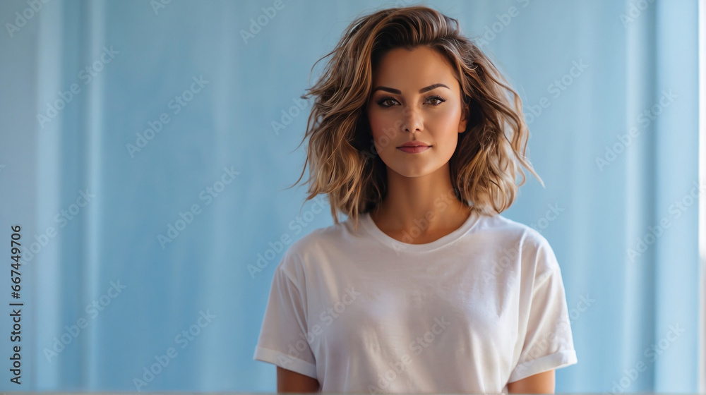 portrait of beautiful women near blue window generative ai portrait of beautiful women near blue window generative ai