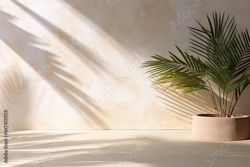 Tropical summer background with concrete wall  pool water and palm leaf shadow. Luxury hotel resort exterior for product placement. 