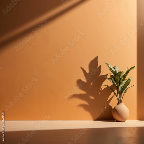 tree in a vase, Shadow and light on wall. AI Generated