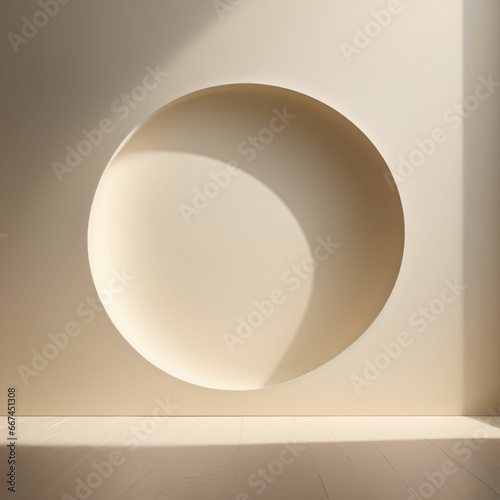 Minimal abstract ivory background for product presentation. Shadow and light on wall. AI Generated
