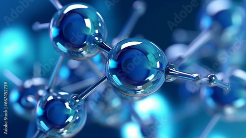 Abstract Hyaluronic acid molecules, blue spherical structure. photo