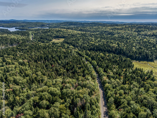 View on the Forest near lake in La Mauricie National Park Quebec, Canada on a beautiful day photo