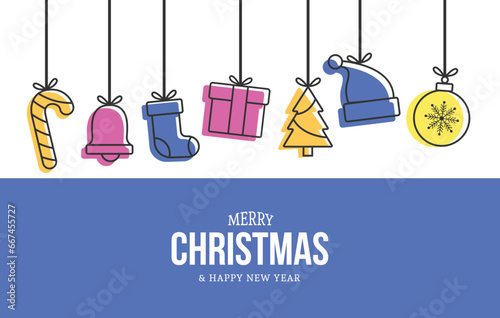 modern christmas background with memphis christmas icons decoration