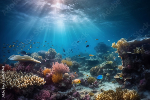 Underwater scene of happy and untouched ocean life generative ai © Tohamina