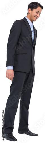 Digital png photo of happy biracial businessman standing on transparent background