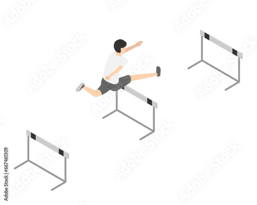 ハードルを跳ぶ男性2・アイソメトリック
