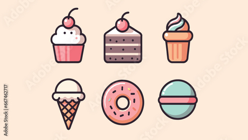 Simple flat Sweet dessert icon set. Vector. Generative AI.