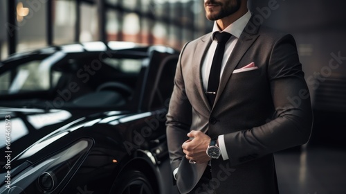 Unrecognized man with suit standing in front of modern car  © kimly