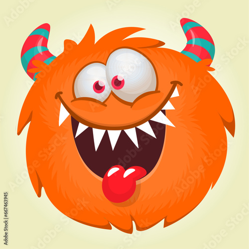 Funny cartoon monster character. Illustration of cute and happy alien creature