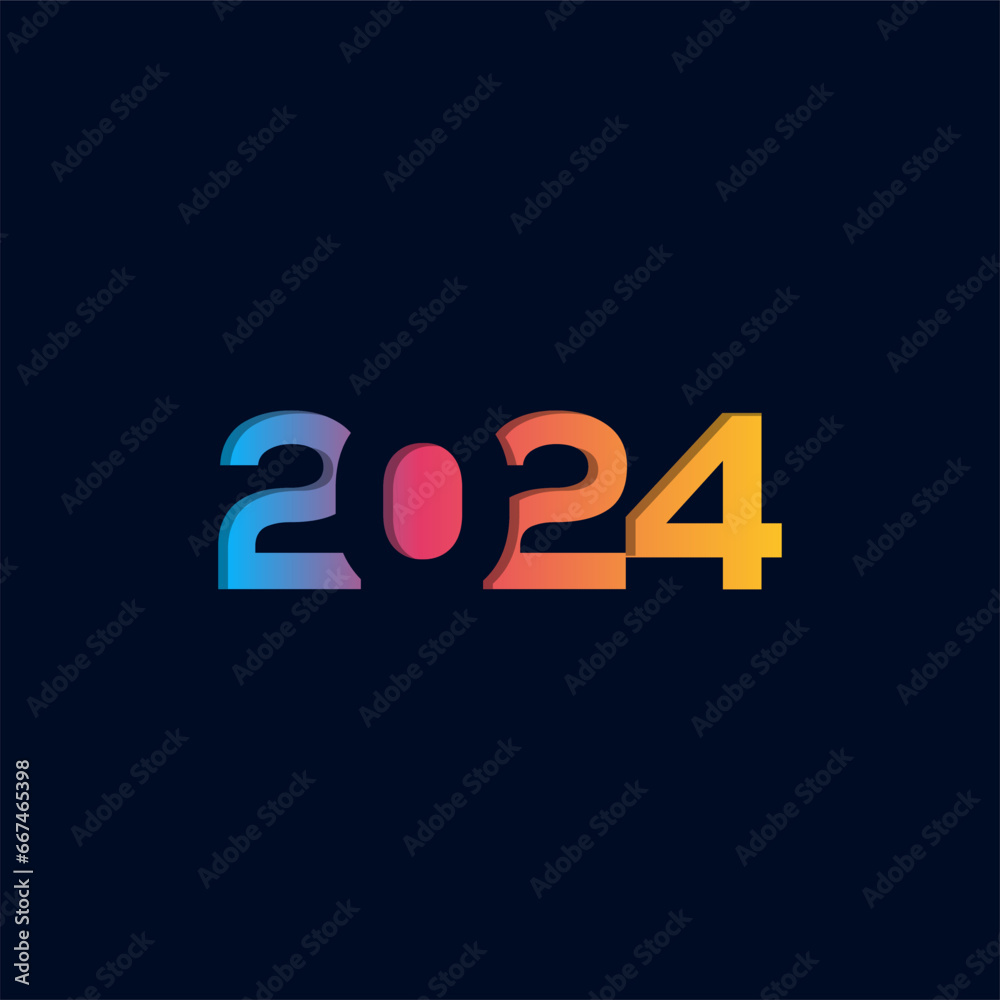 Happy new year 2024 design. With colorful truncated number illustrations 4