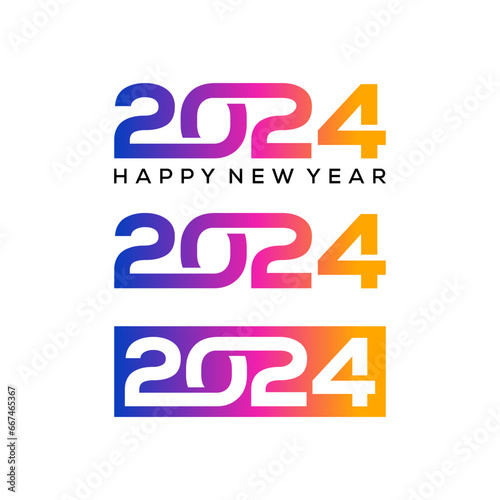 Happy new year 2024 design. With colorful truncated number illustrations 1