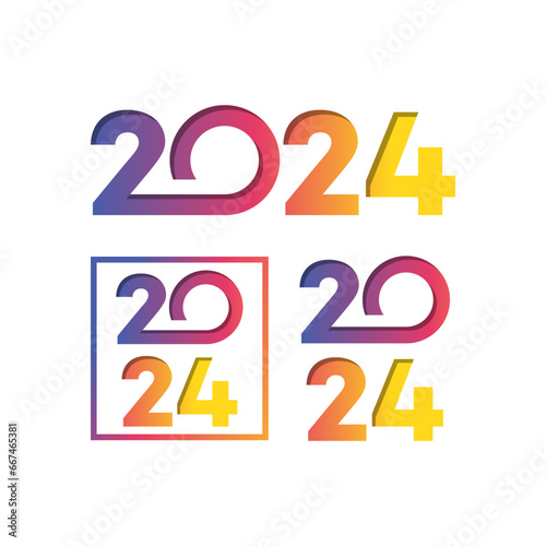 Happy new year 2024 design. With colorful truncated number illustrations 2