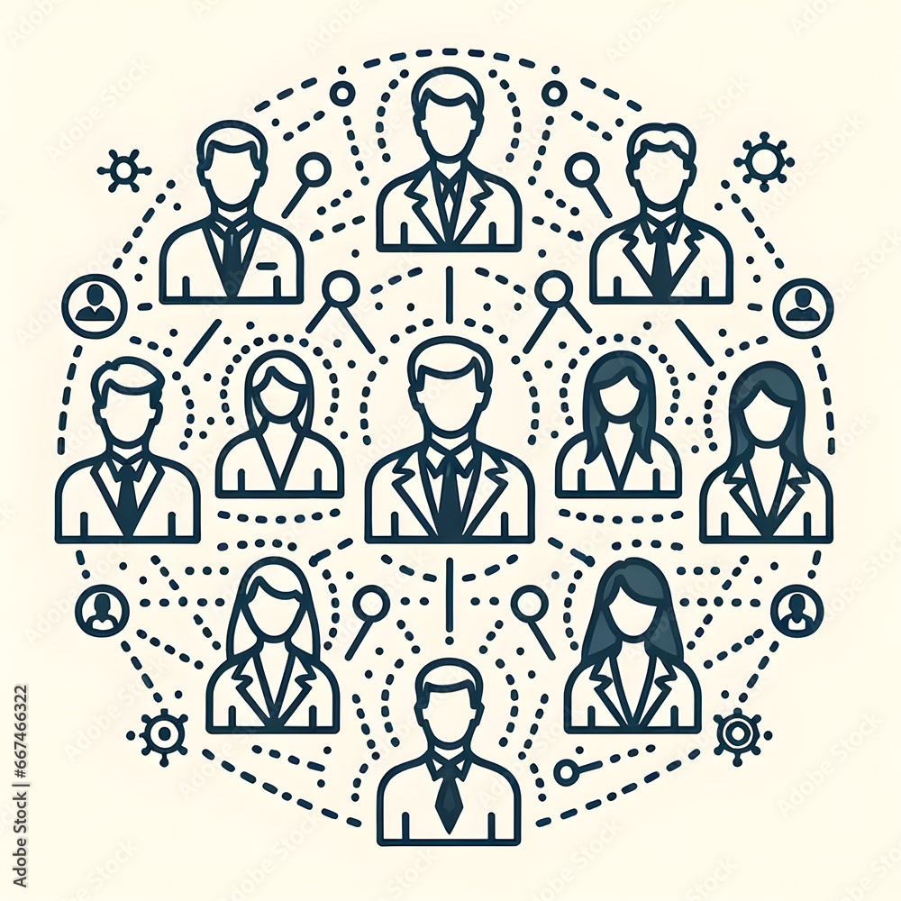 Line art vector icon illustrating the human resources - group of diverse individuals connected by lines Line art vector icon illustrating the human resources - group of diverse individuals connected by lines