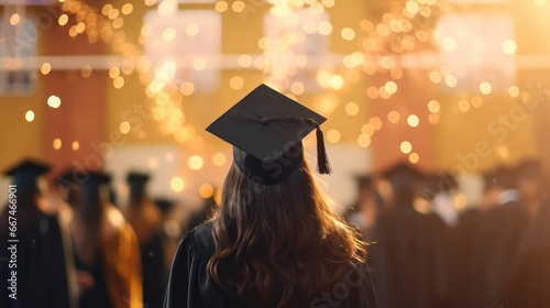 Rear view of the graduates in the graduation commencement ceremony photo