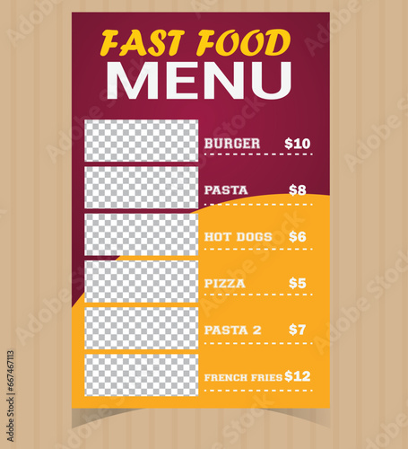  ,Waves Fast Food Restaurant New Menu template
Customize this template for free now and download it to use it wherever you want.beautiful food menu design template ,