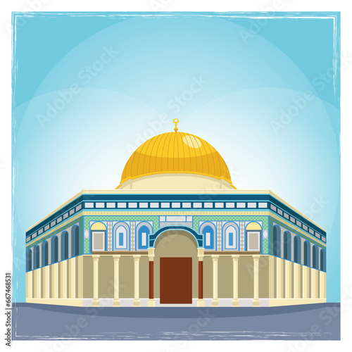 dome of the rock al aqsa mosque jerusalem vector illustration