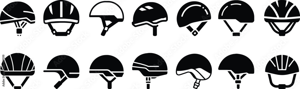 bike helmet icon illustration set - obrazy, fototapety, plakaty 