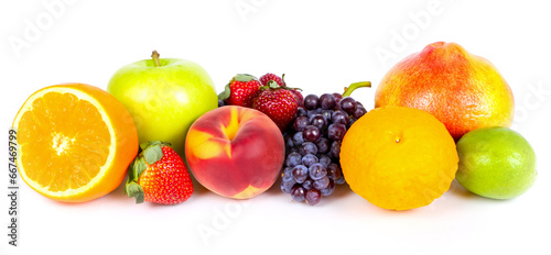 Fruits and berries on a white background.