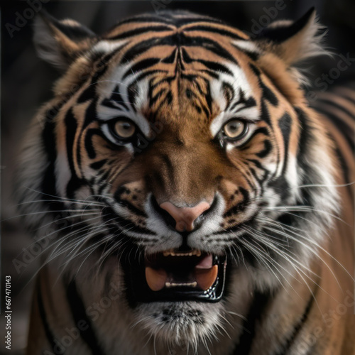 Roaring Majesty: A Close-Up of a Tiger's Face,portrait of a bengal tiger,portrait of a tiger © Moon