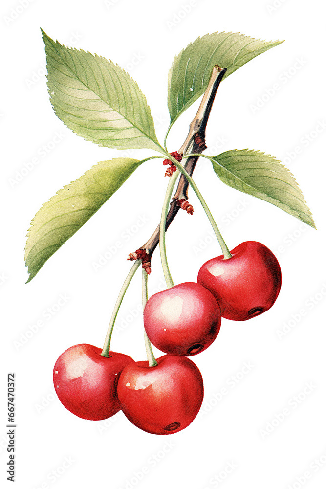 cherry watercolor clipart cute isolated on white background