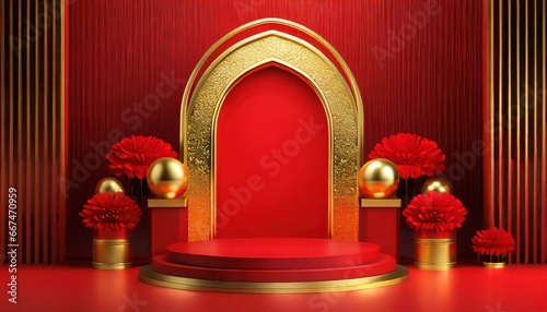 Golden Gateway to Success: Red and Gold Stand Scene