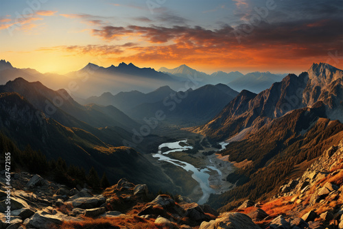 Panorama mountain autumn landscape © wendi