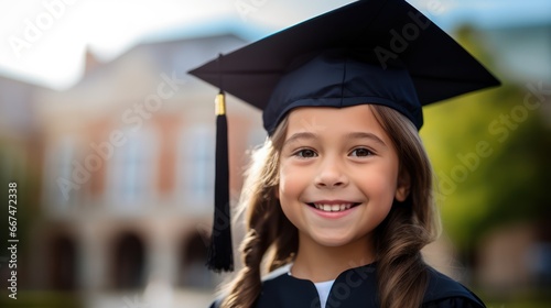 portrait of a young little girl graduate outdoor with copy space 