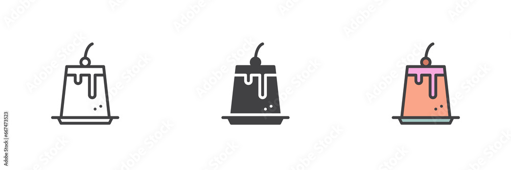Fototapeta premium Pudding with cherry different style icon set