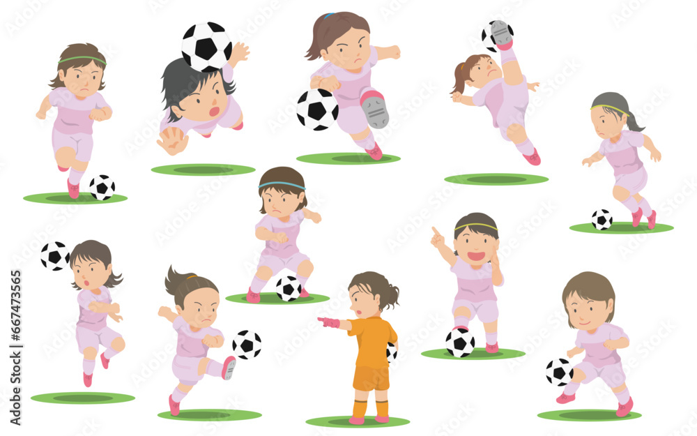 女子サッカー選手 イラストセット 女子サッカー選手 イラストセット