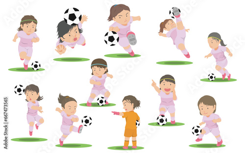 女子サッカー選手　イラストセット