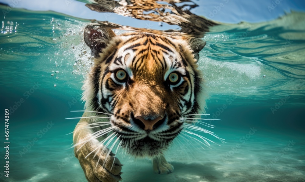 A tiger swimming in water