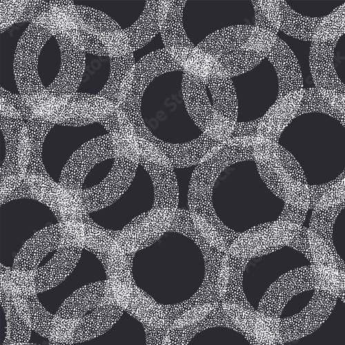 Hand drawn geometric dotted grunge repeating seamless pattern. Circles of dots seamless pattern for textile print, cards, design.