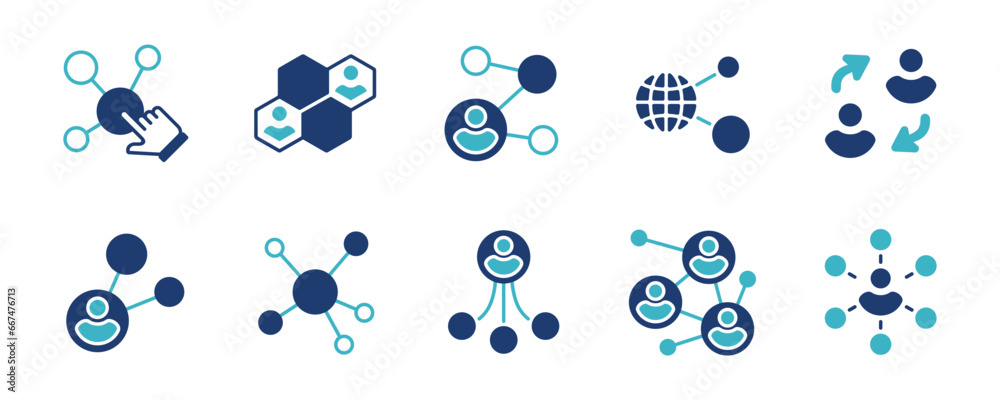 abstract molecular social business network icon set community partnership connection marketing link group vector illustration for web and app - obrazy, fototapety, plakaty 