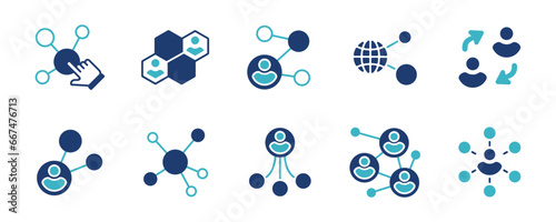 abstract molecular social business network icon set community partnership connection marketing link group vector illustration for web and app