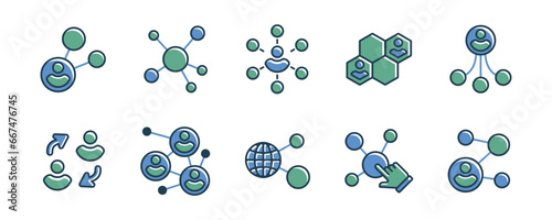 set of social business network icon vector molecular circle partnership connection for marketing link net symbol illustration