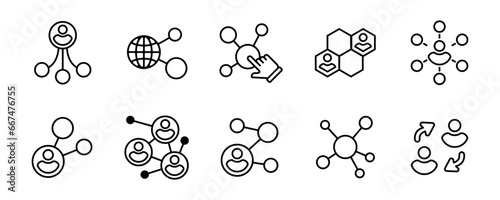 molecular business network icon set social community connection marketing global partnership vector outline illustration