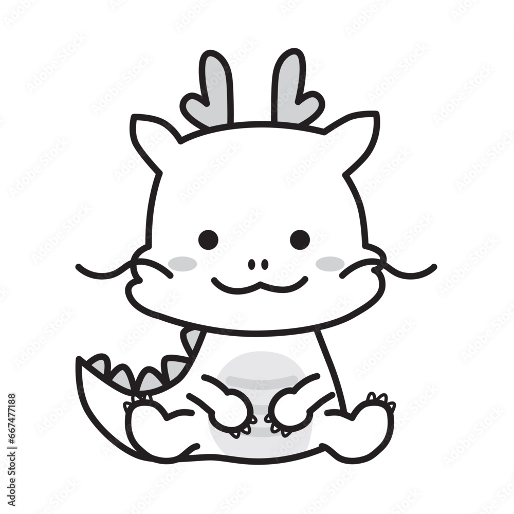 かわいい辰のモノクロイラスト