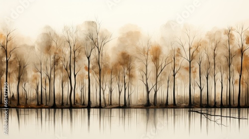  a painting of a lake with trees in the foreground.  generative ai © Anna