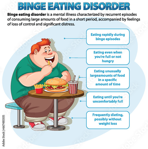 Unhealthy Fat Male Cartoon with Binge Eating Disorder