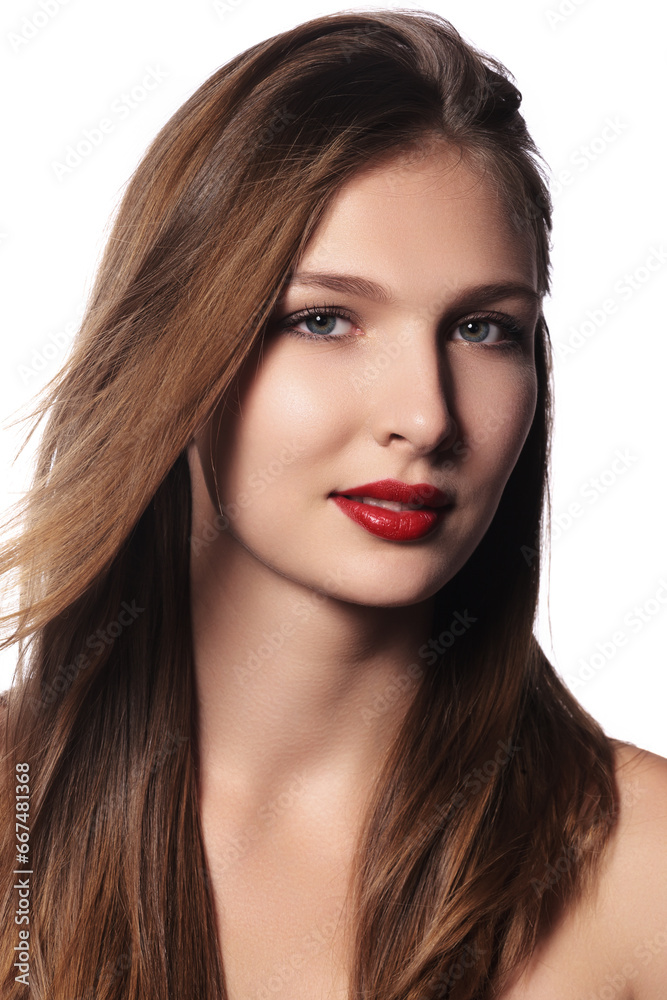 Beautiful model girl with shiny brown and straight long hair . Keratin straightening . Treatment, care and spa procedures. Smooth hairstyle Beautiful model girl with shiny brown and straight long hair . Keratin straightening . Treatment, care and spa procedures. Smooth hairstyle