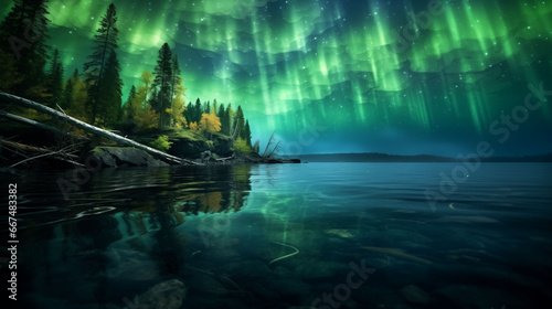 the auroras on the water's surface