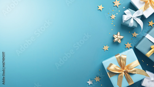 Christmas background with christmas baubles, gifts decoration - Xmas theme