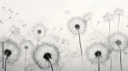  black and white photograph of a dandelion blowing in the wind.  generative ai