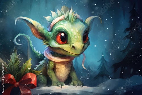 Christmas cute dragon background