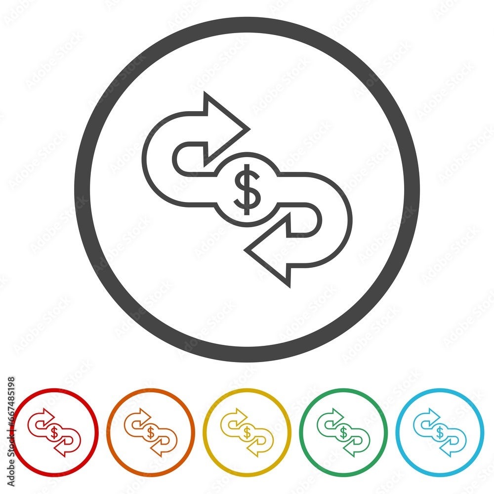 Money transfer icon. Set icons in color circle buttons Money transfer icon. Set icons in color circle buttons