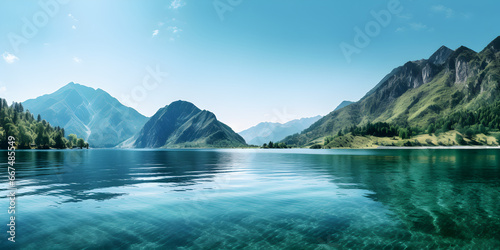 Lakeside Beauty with a Backdrop of Mountains   Tranquil Waters at the Mountain Lake Generative Ai